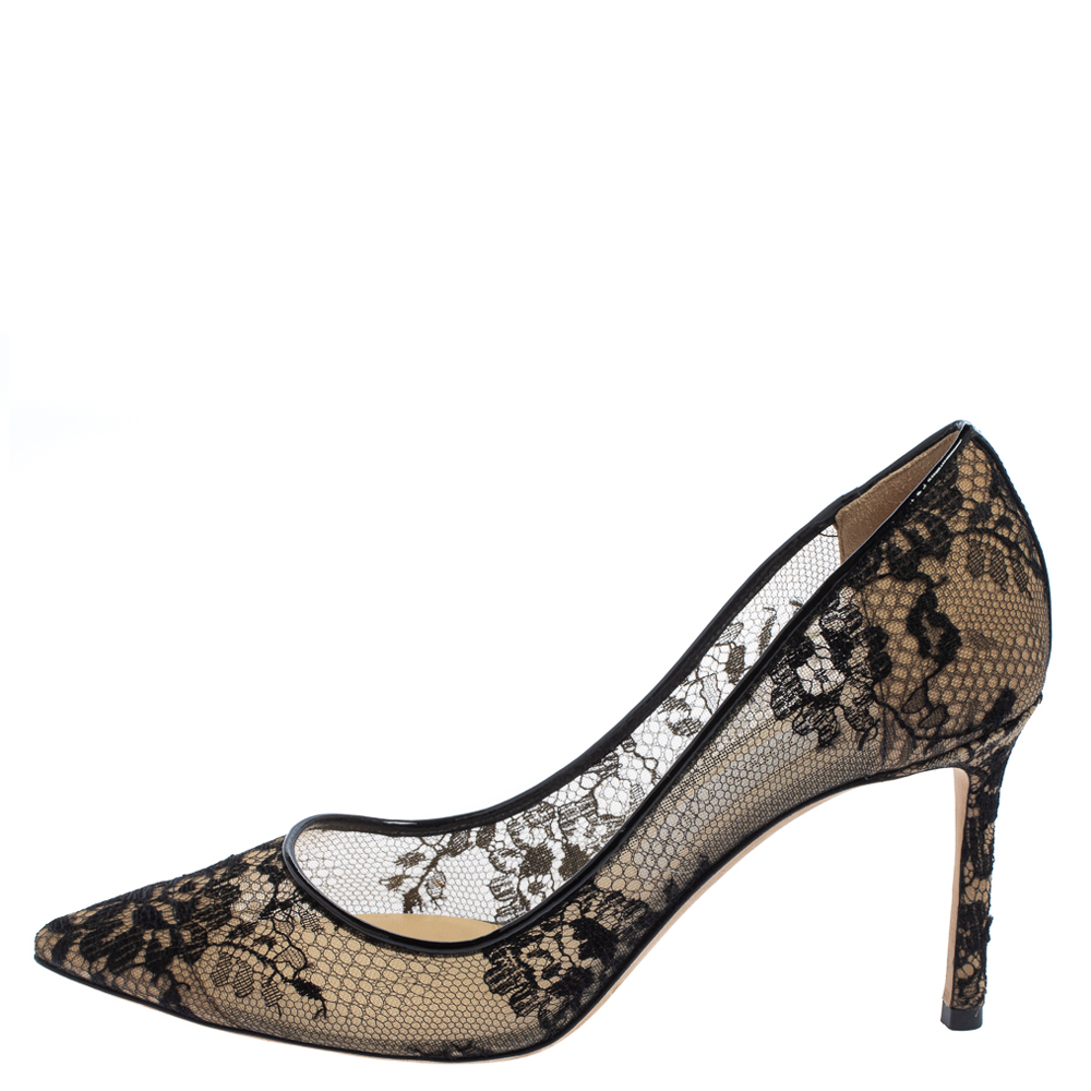 

Jimmy Choo Black Coarse Lace/Patent Leather Pumps Size, Beige