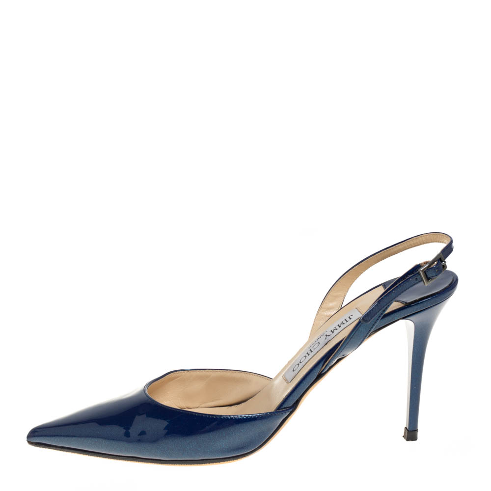 

Jimmy Choo Blue Patent Leather Tilly Pointed Toe Slingback Sandals Size