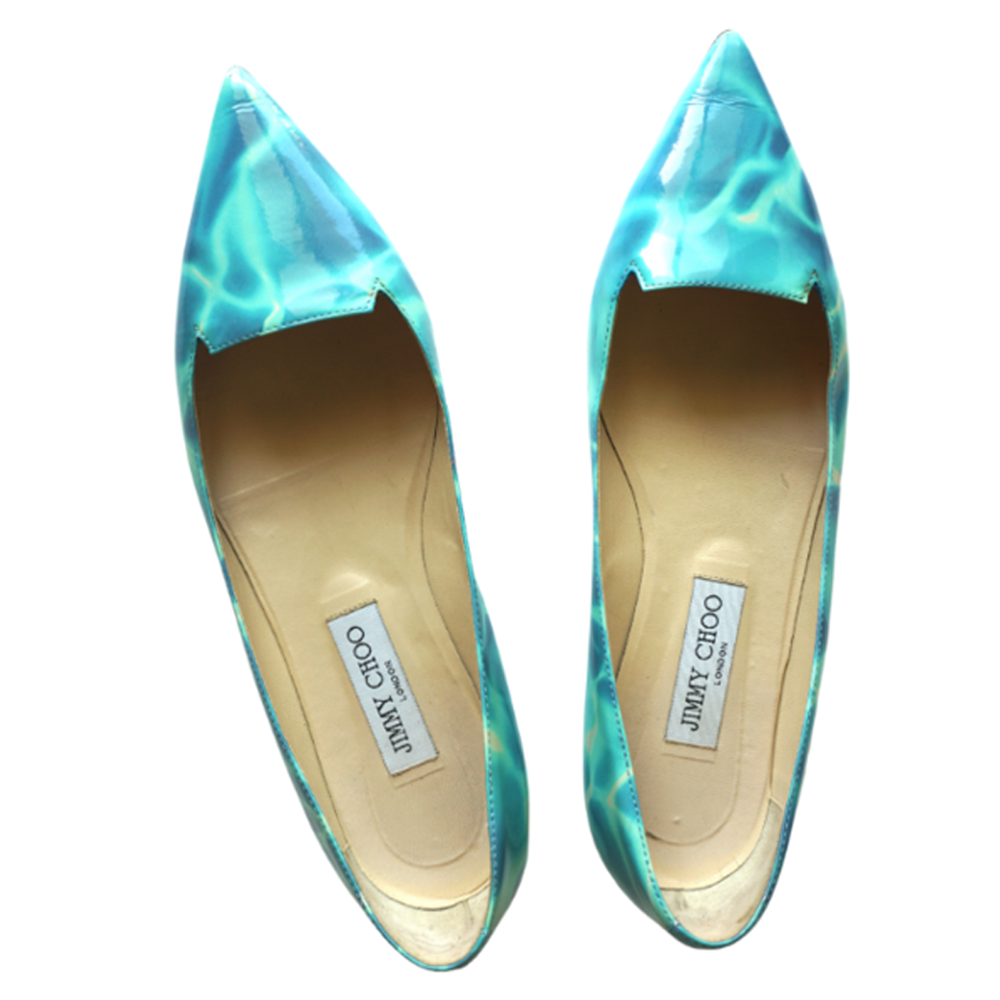 

Jimmy Choo Blue/White Patent Leather Avril Pointed Toe Flats Size EU