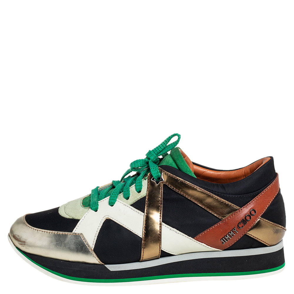 

Jimmy Choo Multicolor Suede And Leather Low Top Sneakers Size