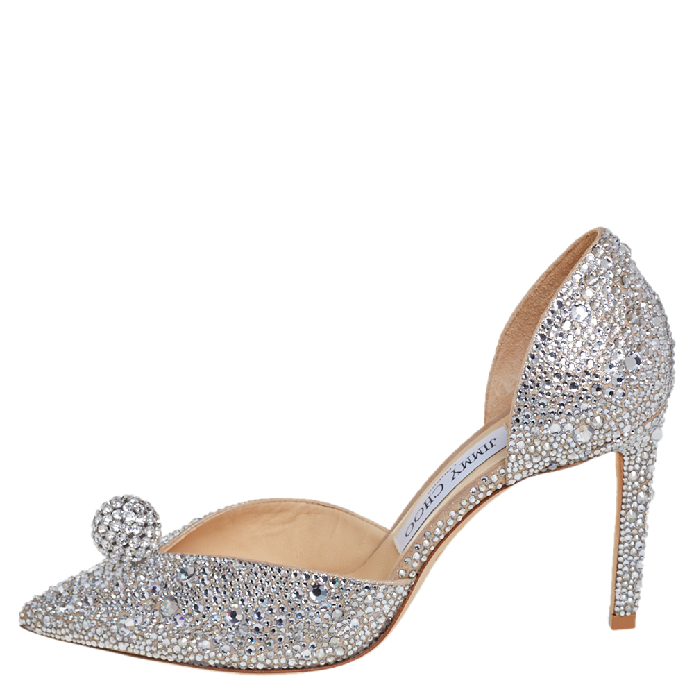 

Jimmy Choo Silver Suede Crystal Embellishment D'Orsay Pumps Size