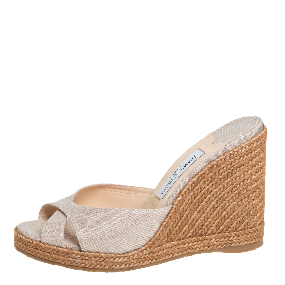 

Jimmy Choo Beige Canvas Wedge Sandals Size