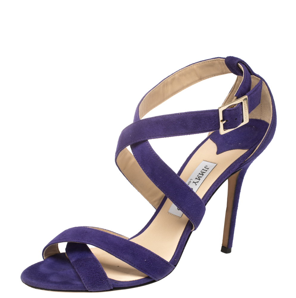Pre-owned Jimmy Choo Purple Suede Strappy Sandals Size 41.5