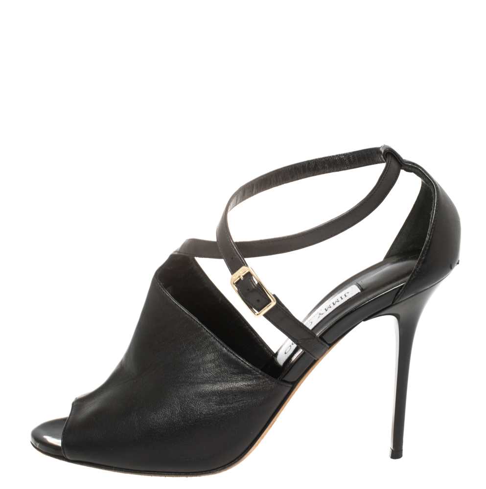 

Jimmy Choo Black Leather Ankle Strap Sandals Size