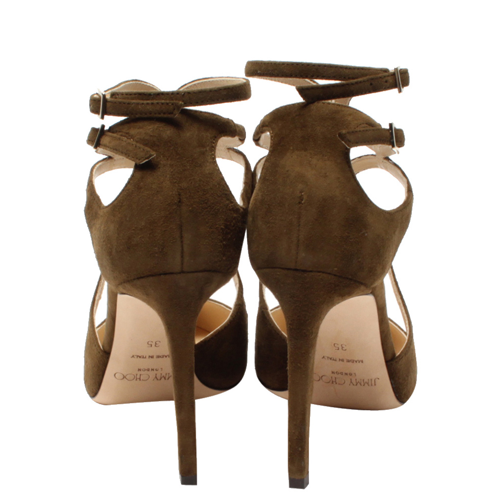 

Jimmy Choo Olive Green Suede Lancer 85 Pointed Toe Sandals Size, Brown