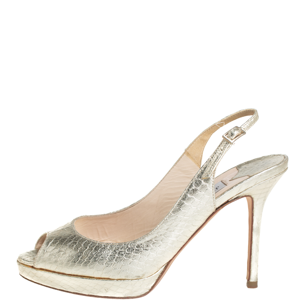 

Jimmy Choo Gold Python Embossed Leather Sandals Size