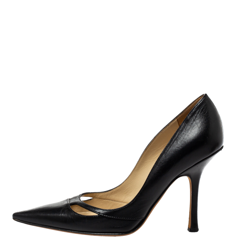

Jimmy Choo Black Leather Cut-Out Pointed Toe Pumps Size