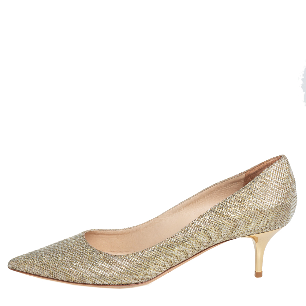

Jimmy Choo Gold Glitter And Lurex Pointed Toe Pumps Size