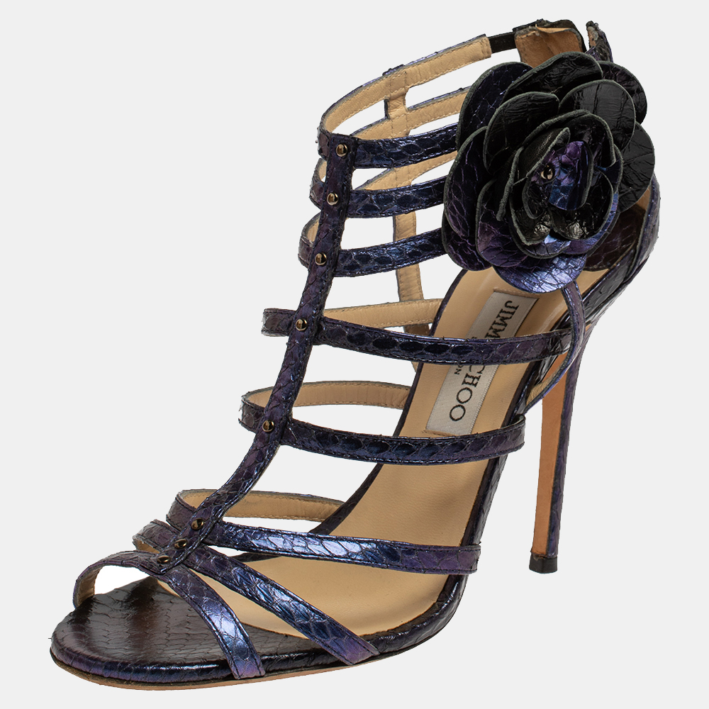 

Jimmy Choo Holographic Purple Leather Opulance Gladiator Sandals Size