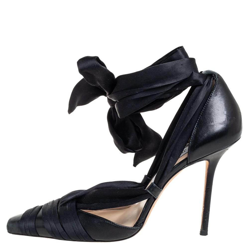

Jimmy Choo Black Satin And Leather Ankle Wrap Sandals Size
