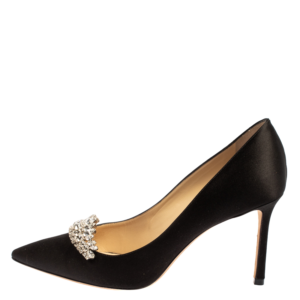 

Jimmy Choo Black Satin Crystal Embellished Pumps Size