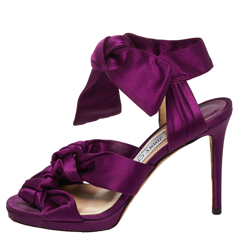 

Jimmy Choo Purple Satin Kris Knot Sandals Size