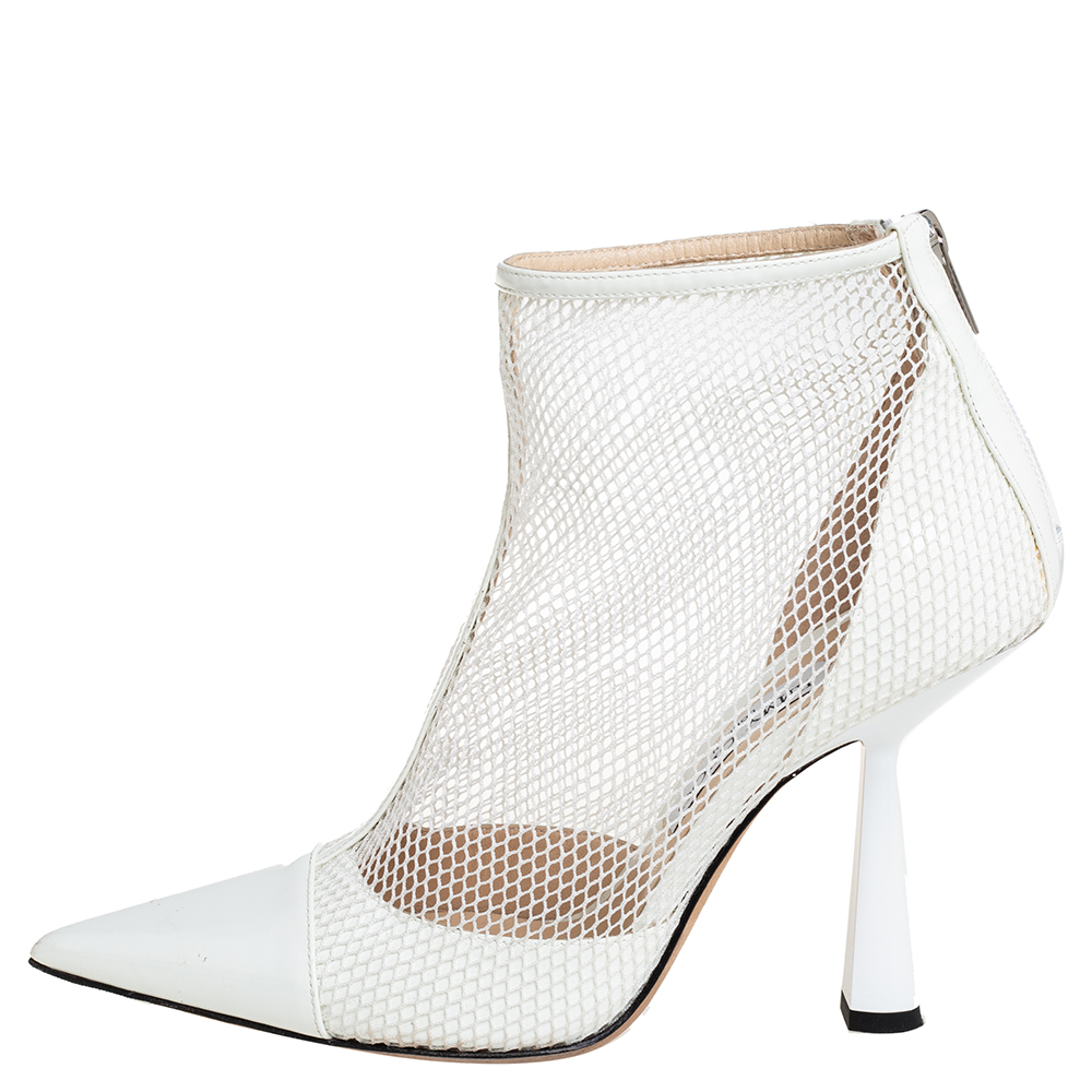 

Jimmy Choo White Patent Leather And Mesh Kix Booties Size