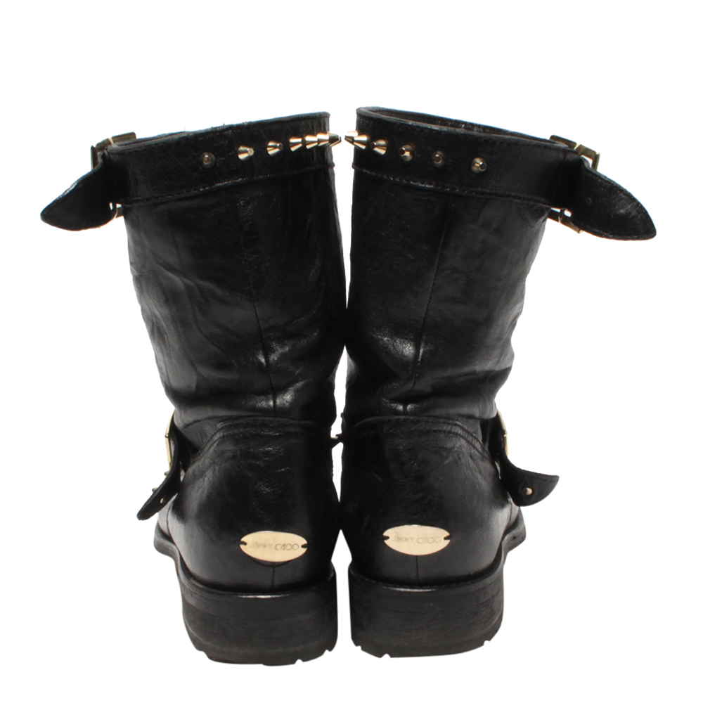 

Jimmy Choo Black Leather Dash Biker Boots Size EU