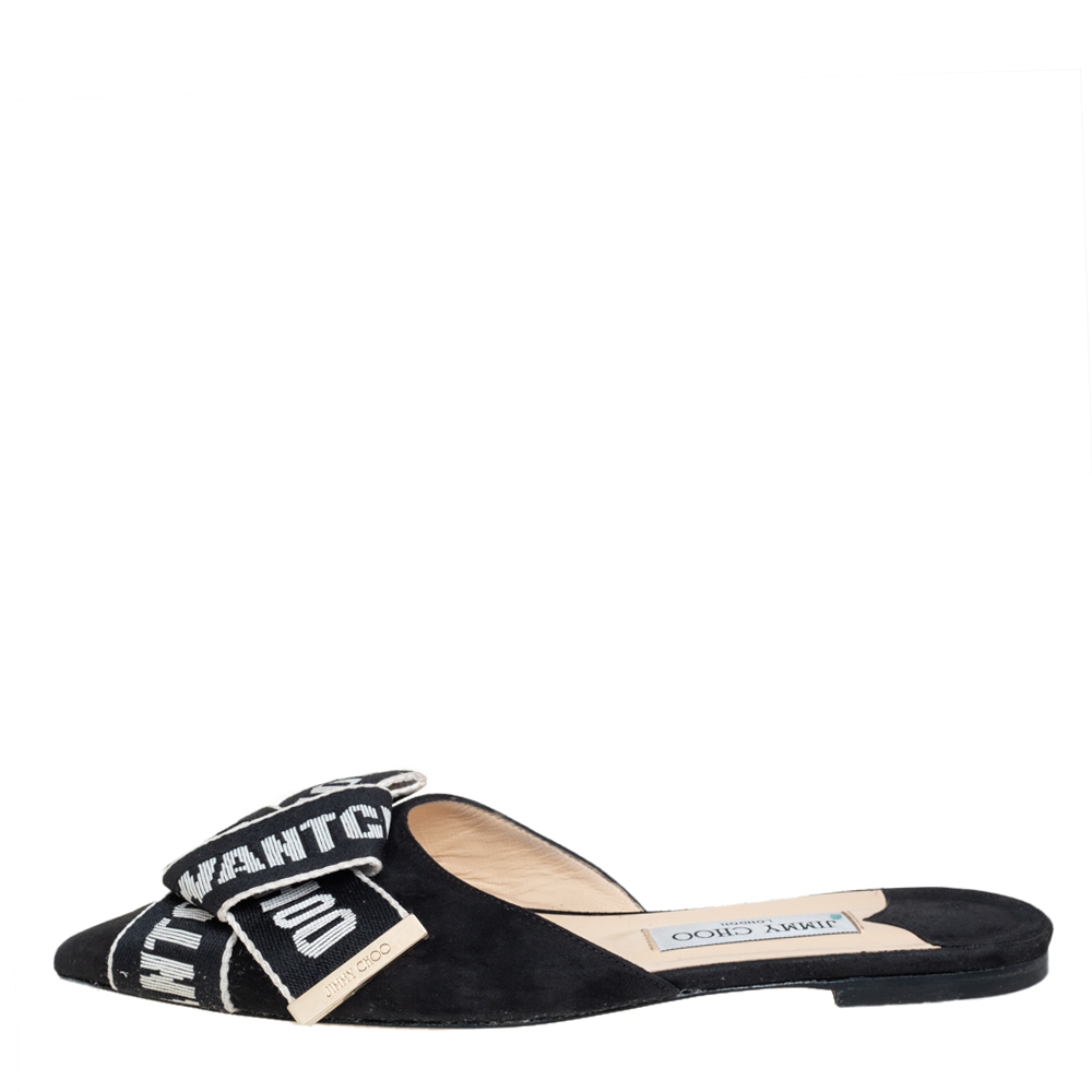 

Jimmy Choo Black/White Suede And Canvas Gretchen Logo Mule Sandals Size