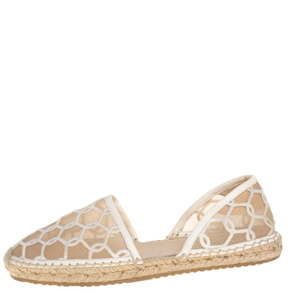 

Jimmy Choo White Embroidered Mesh Dreya D'orsay Flat Espadrilles Size Size