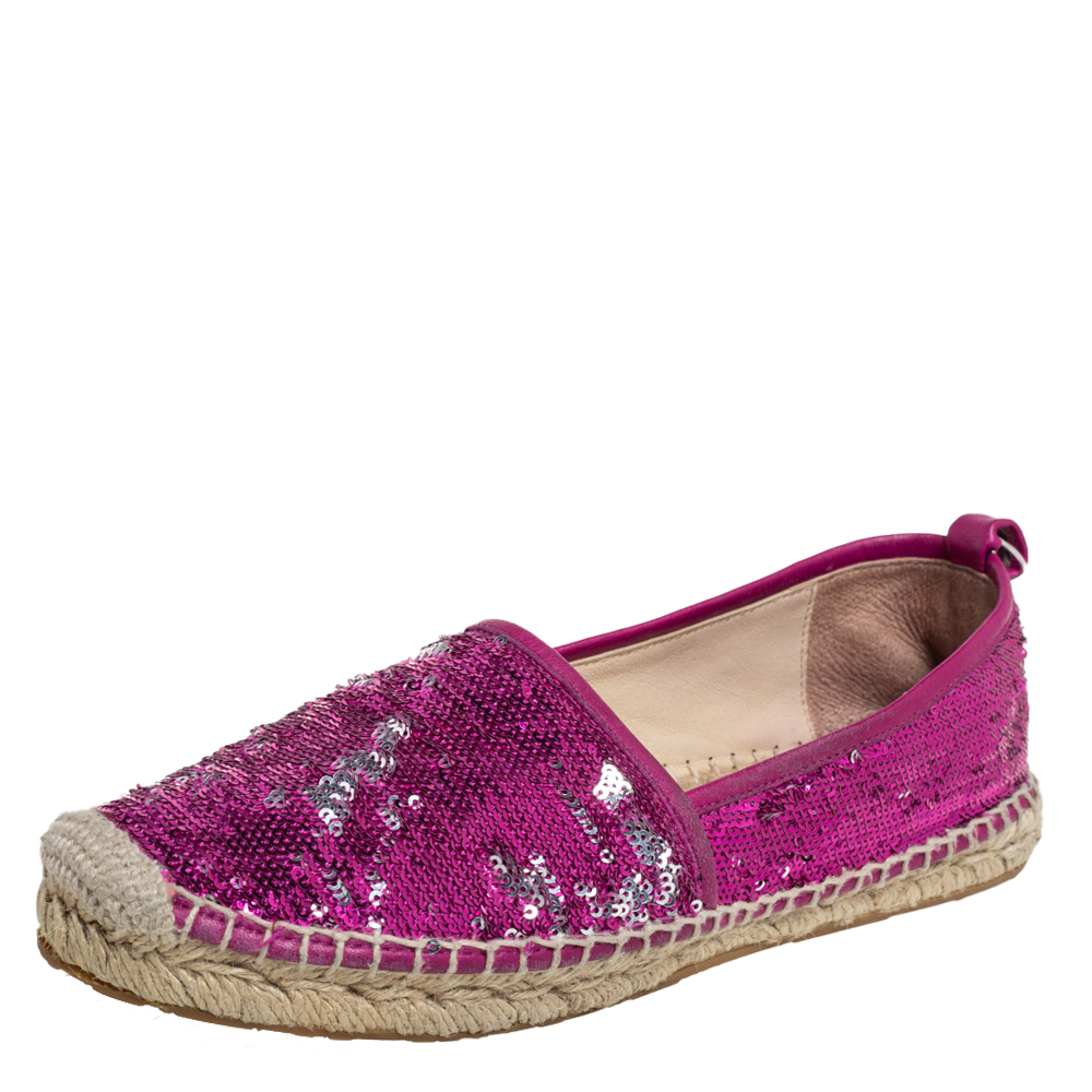 Pre-owned Jimmy Choo Pink Sequin Espadrille Flats Size 38.5