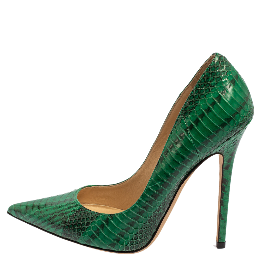 

Jimmy Choo Green Python Embossed Leather Pointed Toe Pumps Size