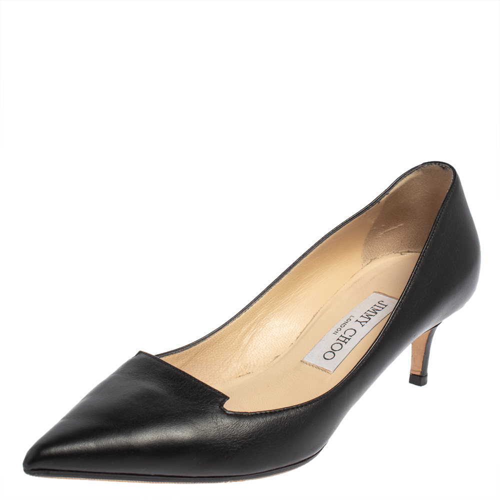 Pre-owned Jimmy Choo Black Leather Avril Pointed Toe Pumps Size 36.5