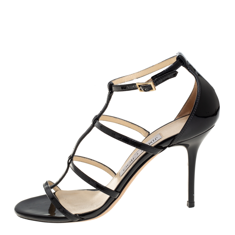 

Jimmy Choo Black Patent Leather Dory Caged Sandals Size