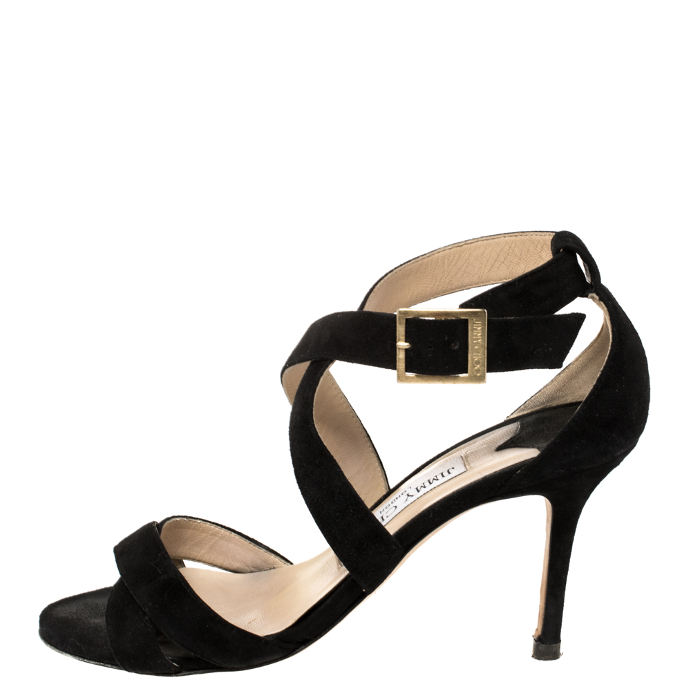 

Jimmy Choo Black Suede Louise Crisscross Sandals Size