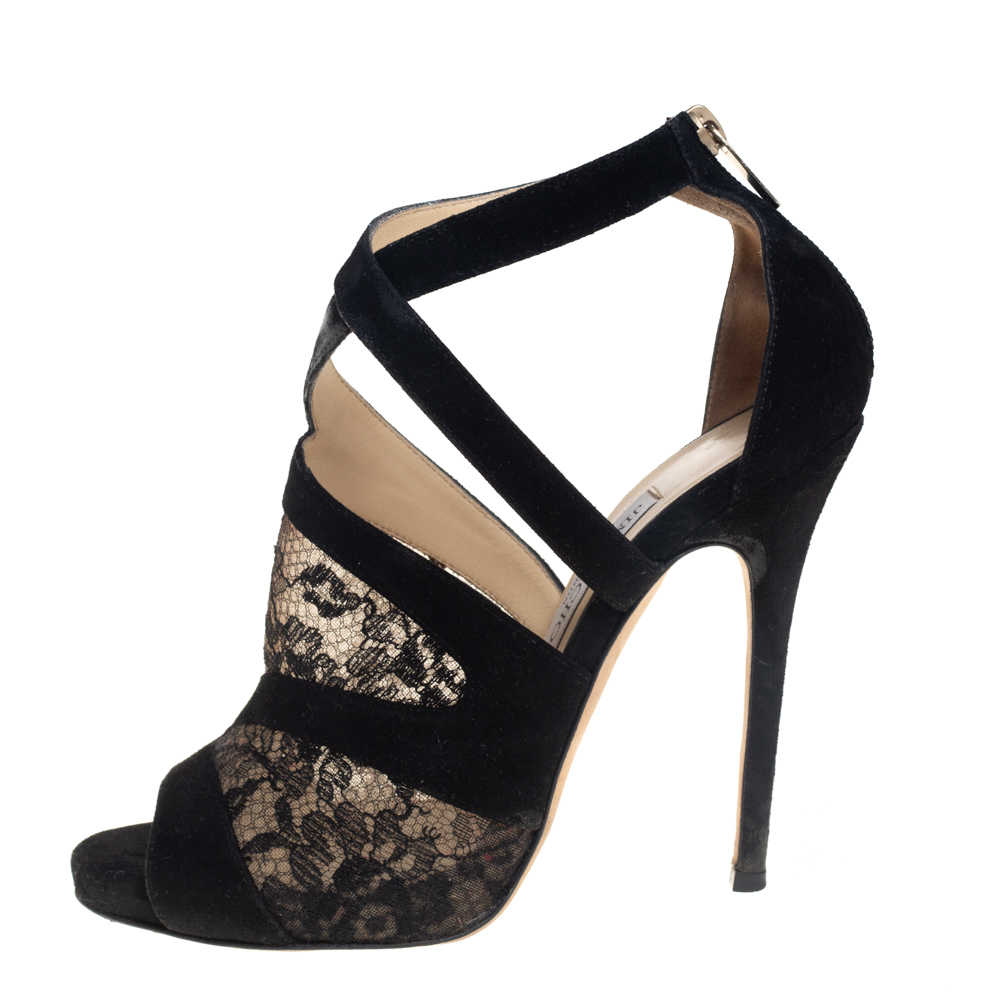 

Jimmy Choo Black Suede and Lace Virion Inset Glove Sandals Size