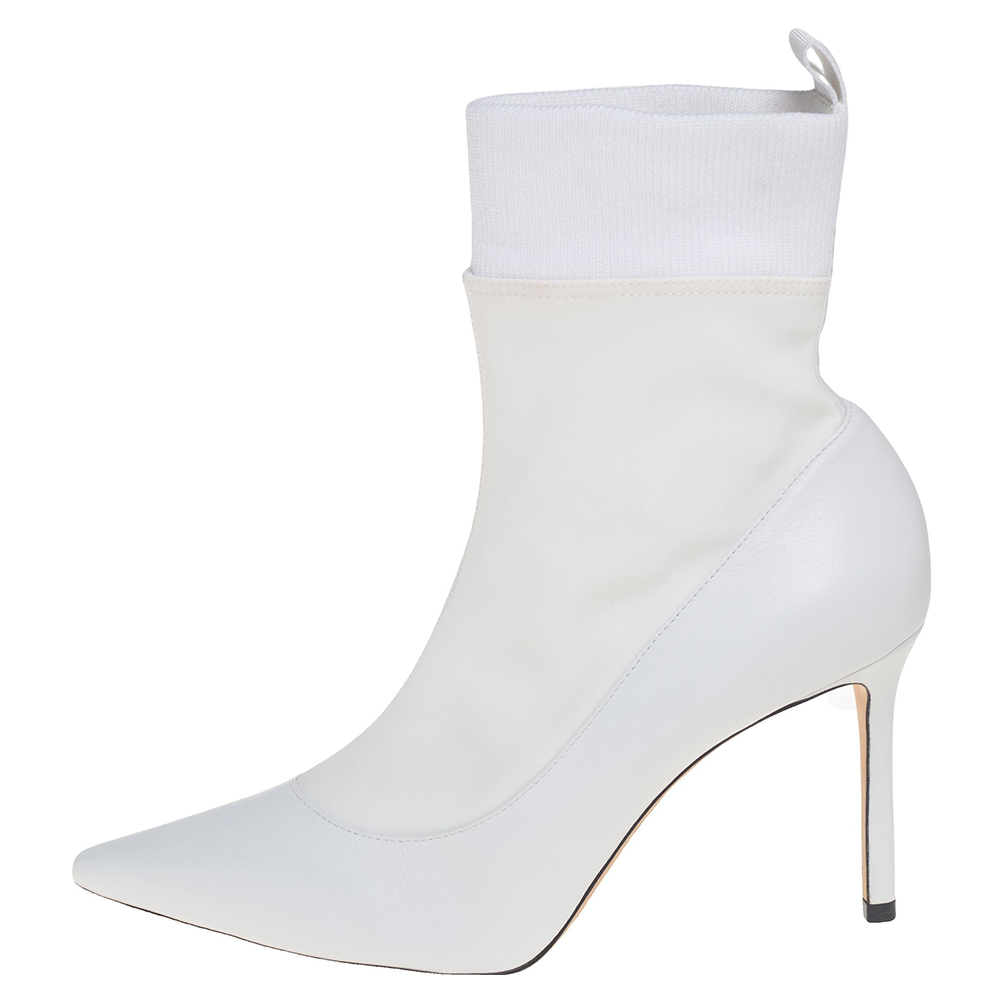 

Jimmy Choo White Leather And Fabric Brandon Ankle Boots Size