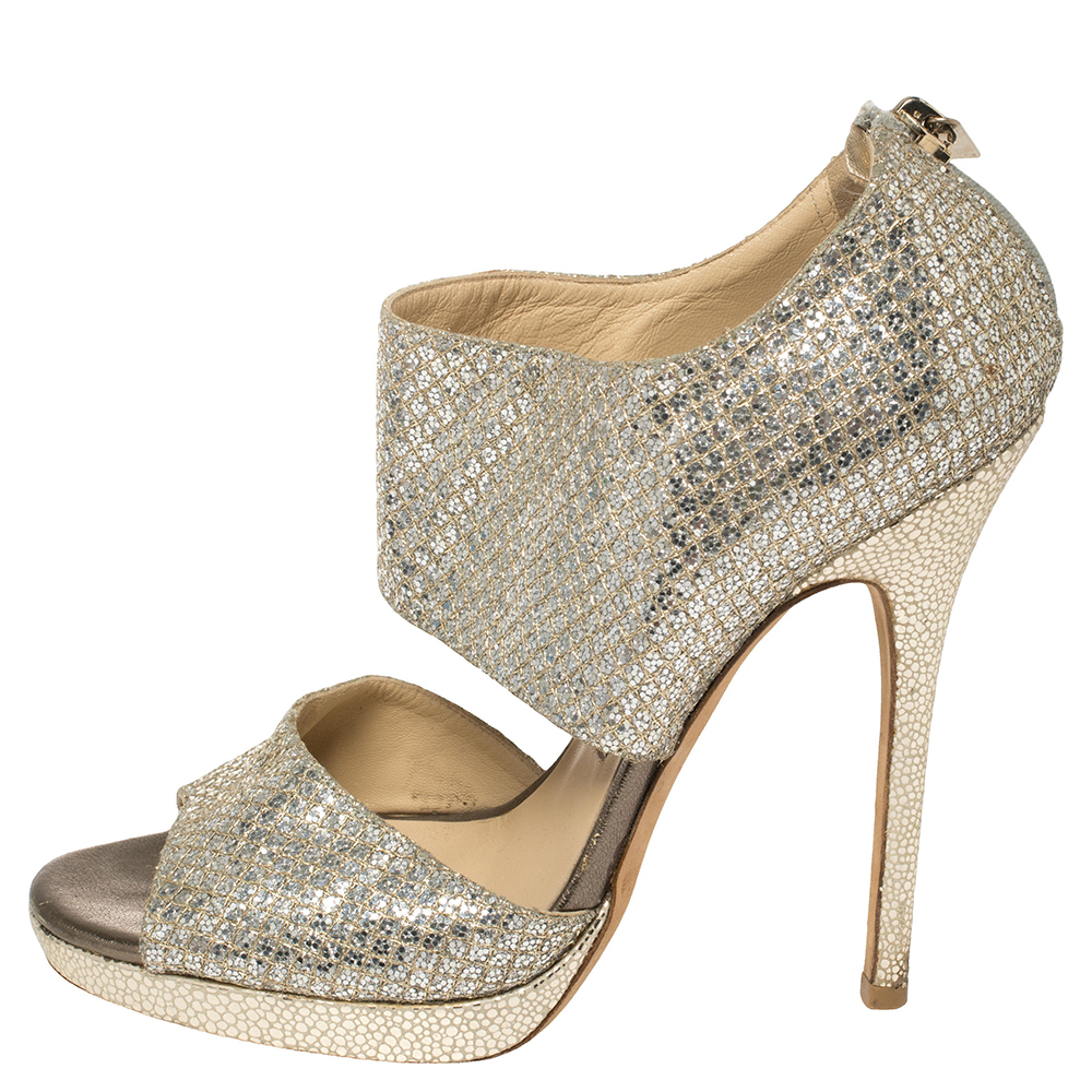 

Jimmy Choo Metallic Glitter Ankle Strap Sandals Size