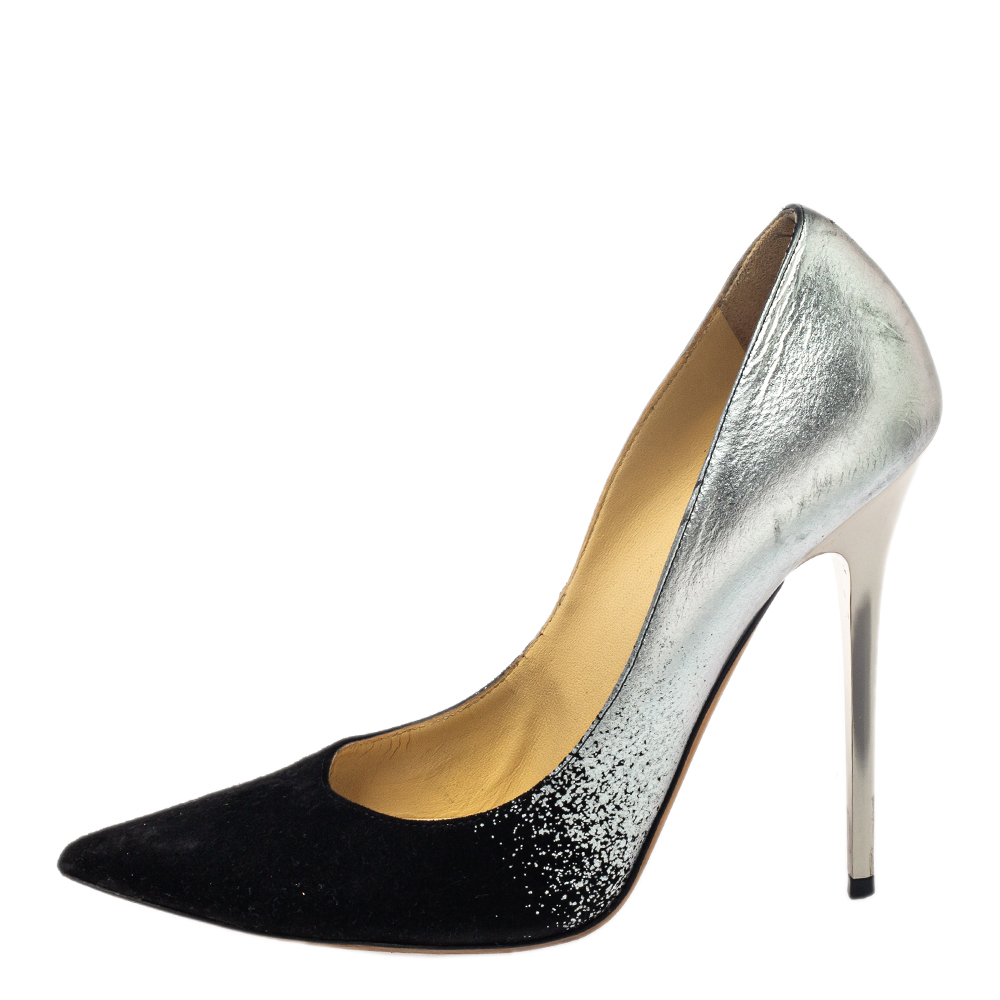 

Jimmy Choo Black/Silver Suede And Leather Anouk Pumps Size