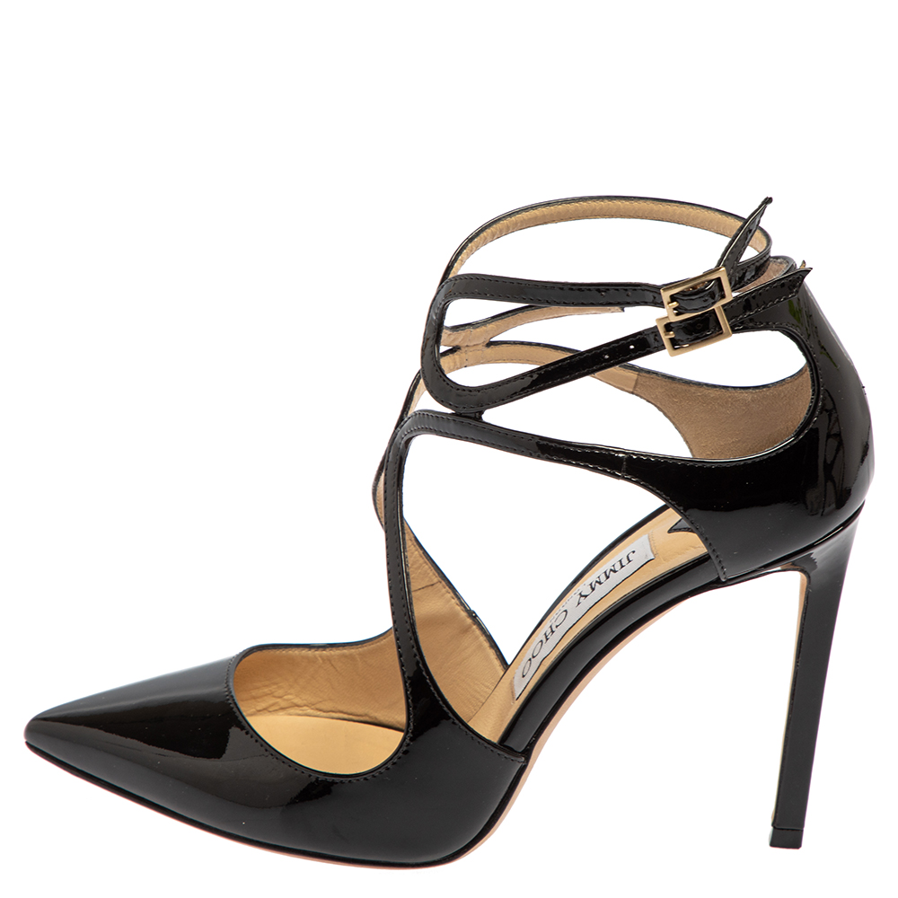 

Jimmy Choo Black Patent Leather Strappy Sandals Size