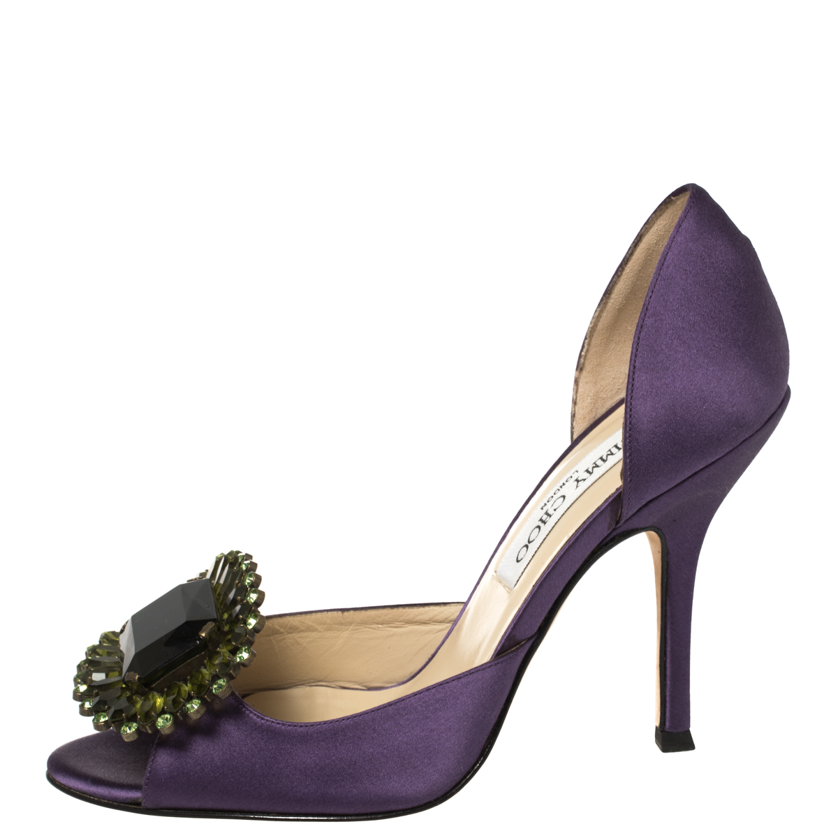 

Jimmy Choo Purple Satin Kendal Open Toe Pumps Size