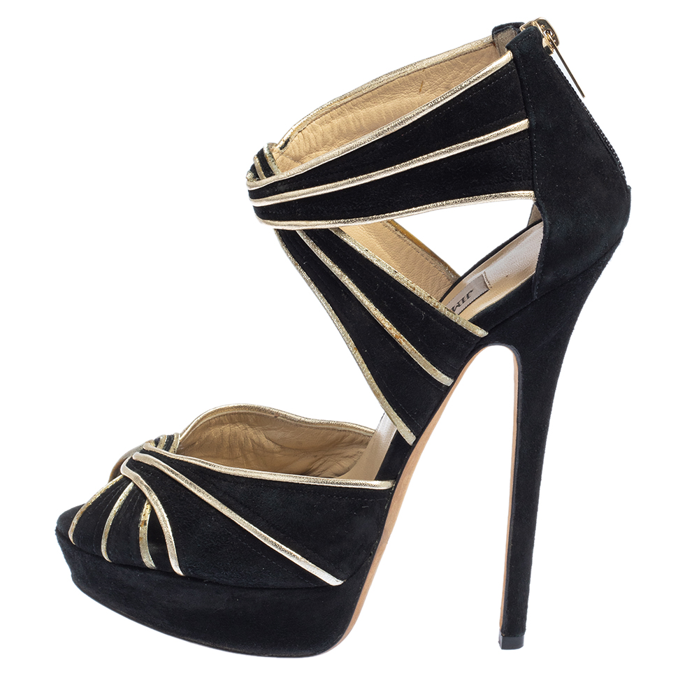 

Jimmy Choo Gold/Black Suede Koko Platform Sandals Size