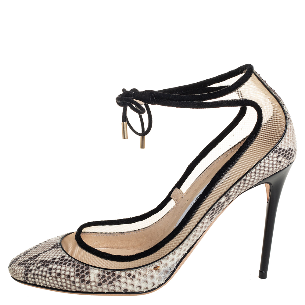 

Jimmy Choo Beige Python and Suede Trim Tyler Ankle Tie Pumps Size