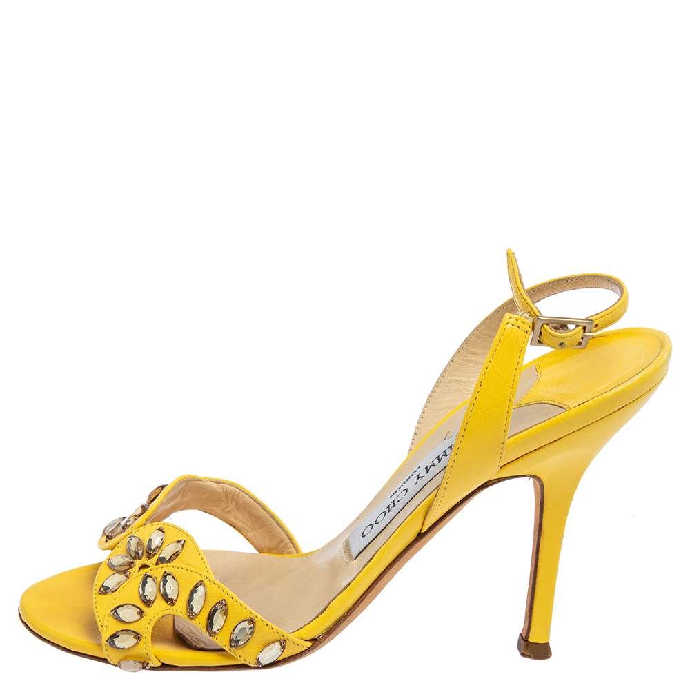 

Jimmy Choo Yellow Leather Studded Slingback Sandals Size