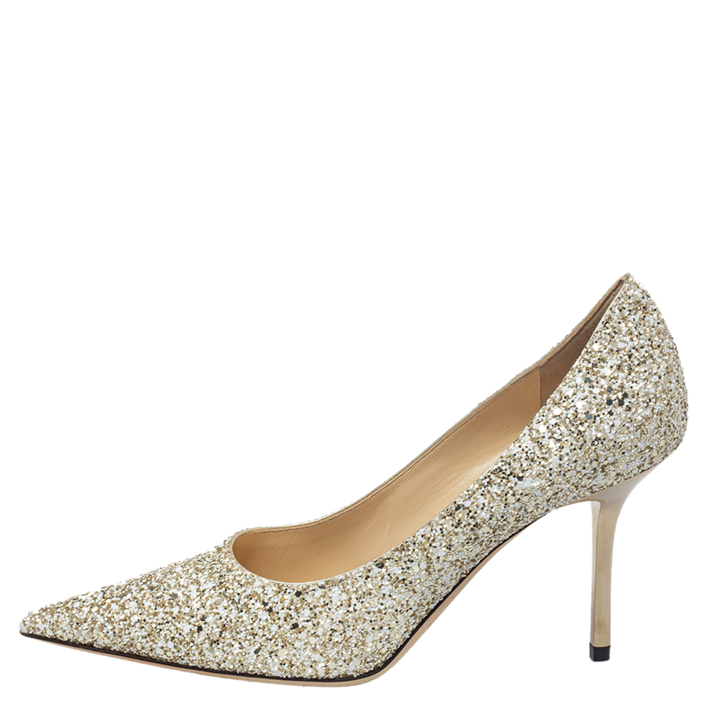 

Jimmy Choo Gold Glitter Romy Pointed Toe Pumps Size