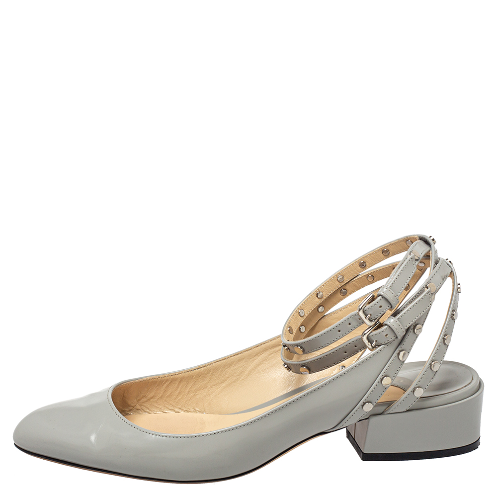 

Jimmy Choo Grey Leather Ankle Strap Sandals Size