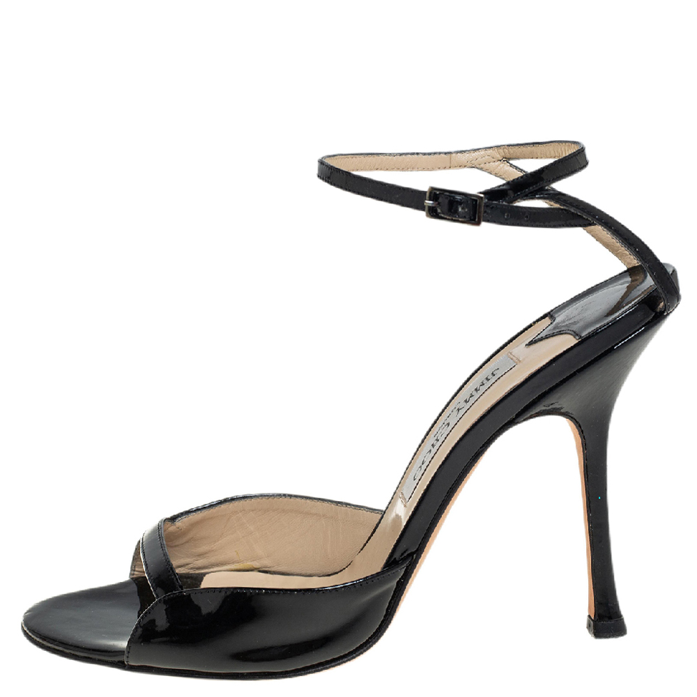 

Jimmy Choo Black Patent Leather Ankle Strap Sandals Size