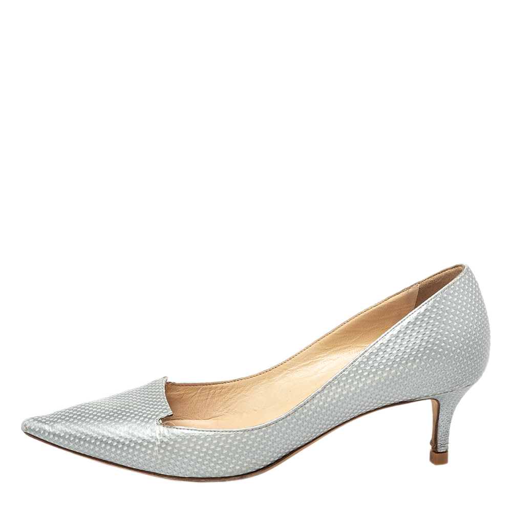 

Jimmy Choo Grey Leather Attila Pumps Size, Silver