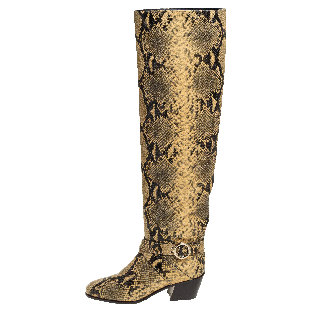 

Jimmy Choo Yellow/Black Snake Print Leather Beca Over The Knee Boots Size
