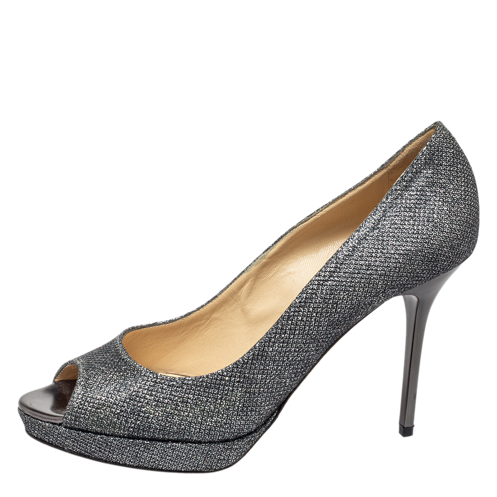 

Jimmy Choo Silver Glitter Evelyn Pumps Size, Grey