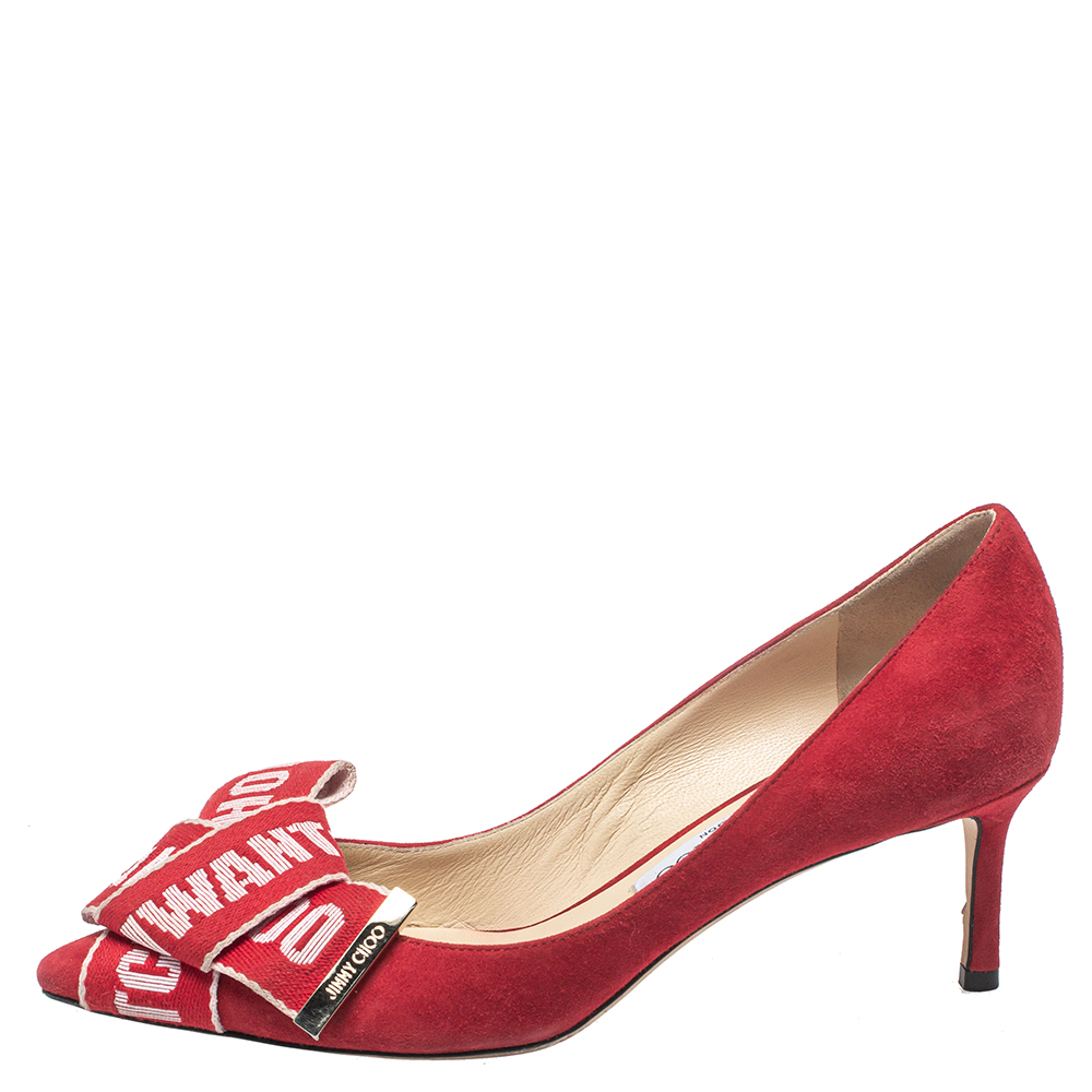 

Jimmy Choo Red Suede Tegan Pumps Size