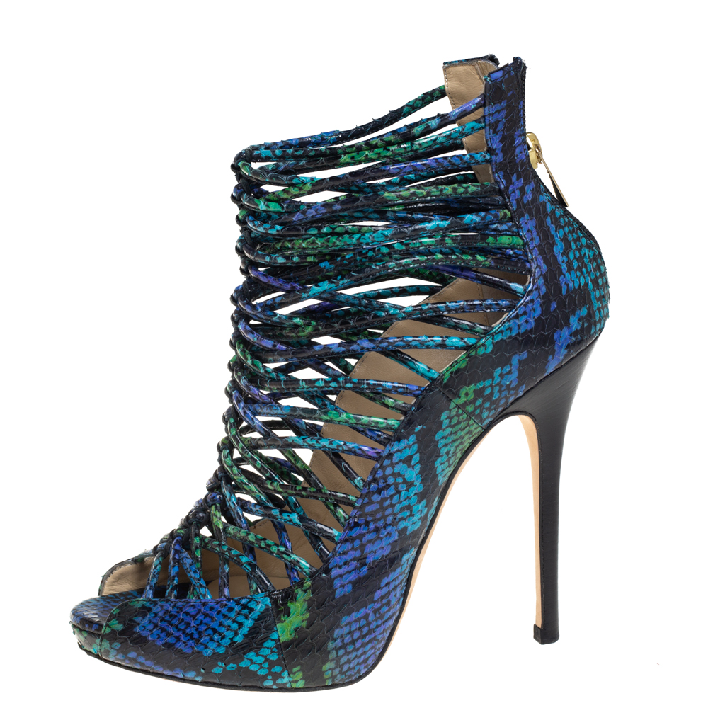 

Jimmy Choo Multicolor Python Leather Ankle Boots Size