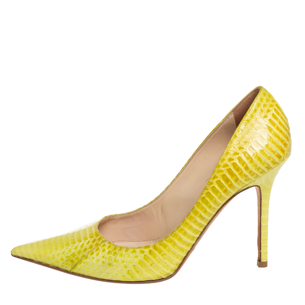 

Jimmy Choo Yellow Python Abel Pointed Toe Pumps Size 37