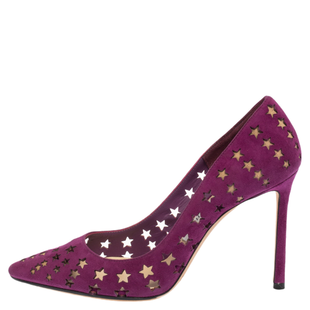

Jimmy Choo Purple Suede Cut-Out Stars Romy Pointed Toe Pumps Size