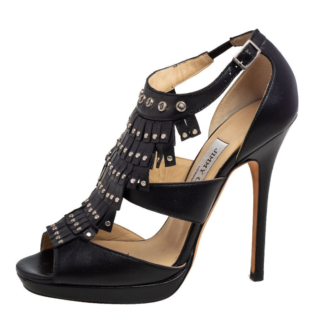 

Jimmy Choo Black Leather Studded Mia Platform Sandals Size