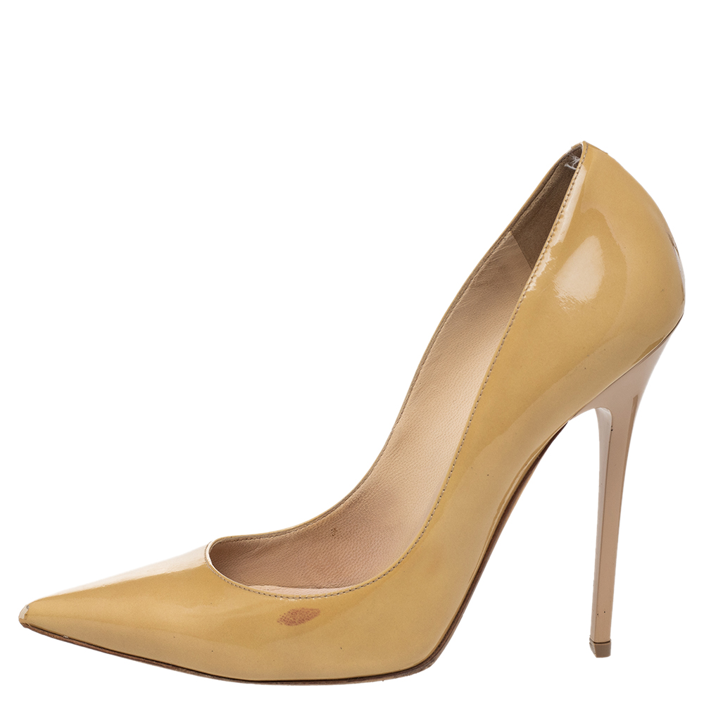 

Jimmy Choo Beige Patent Leather Anouk Pointed Toe Pumps Size