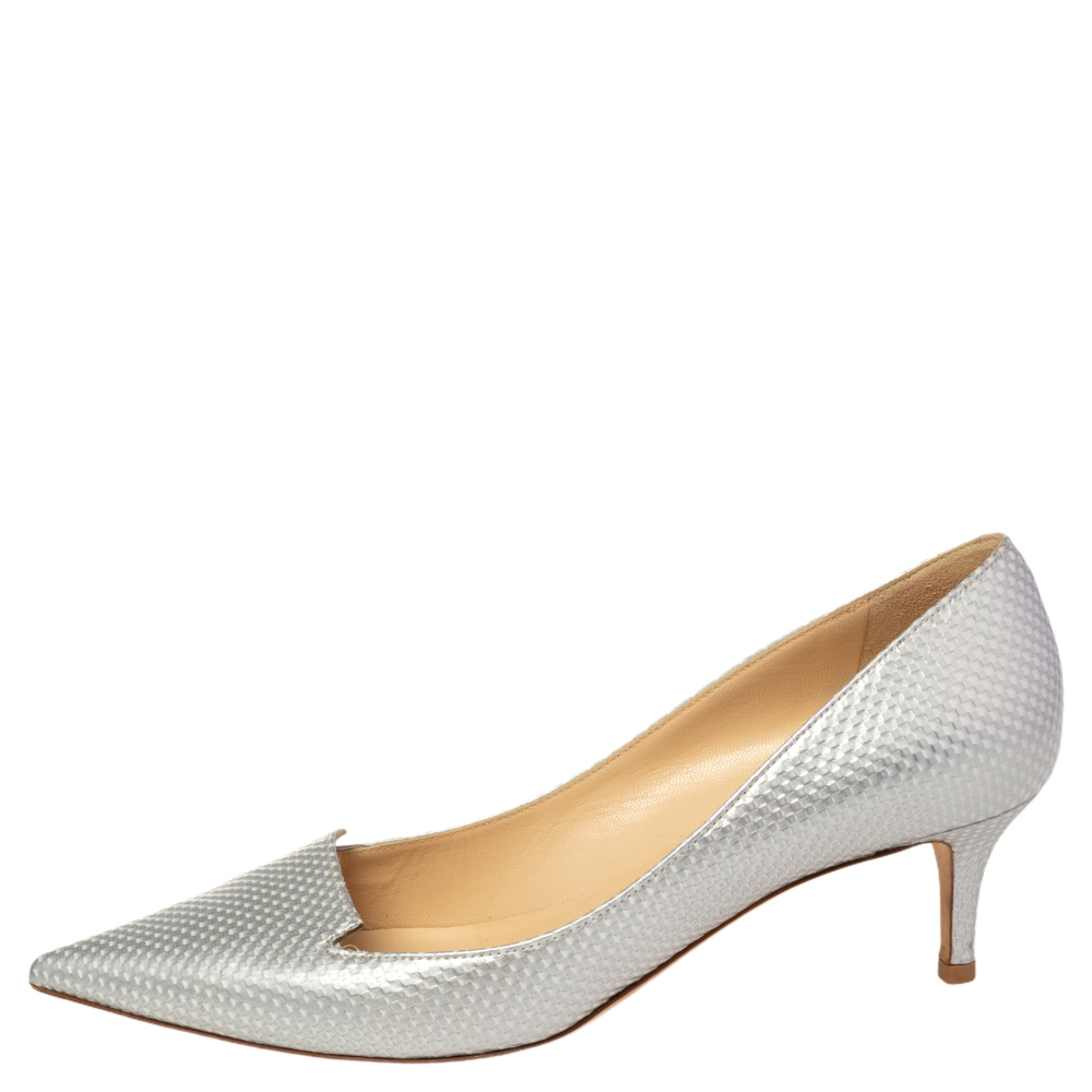 

Jimmy Choo Grey Leather Attila Pumps Size, Silver