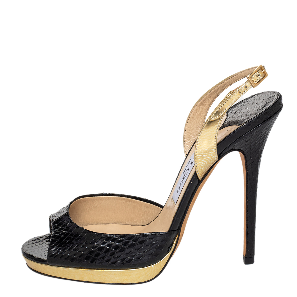 

Jimmy Choo Black Python And Leather Slingback Sandals Size