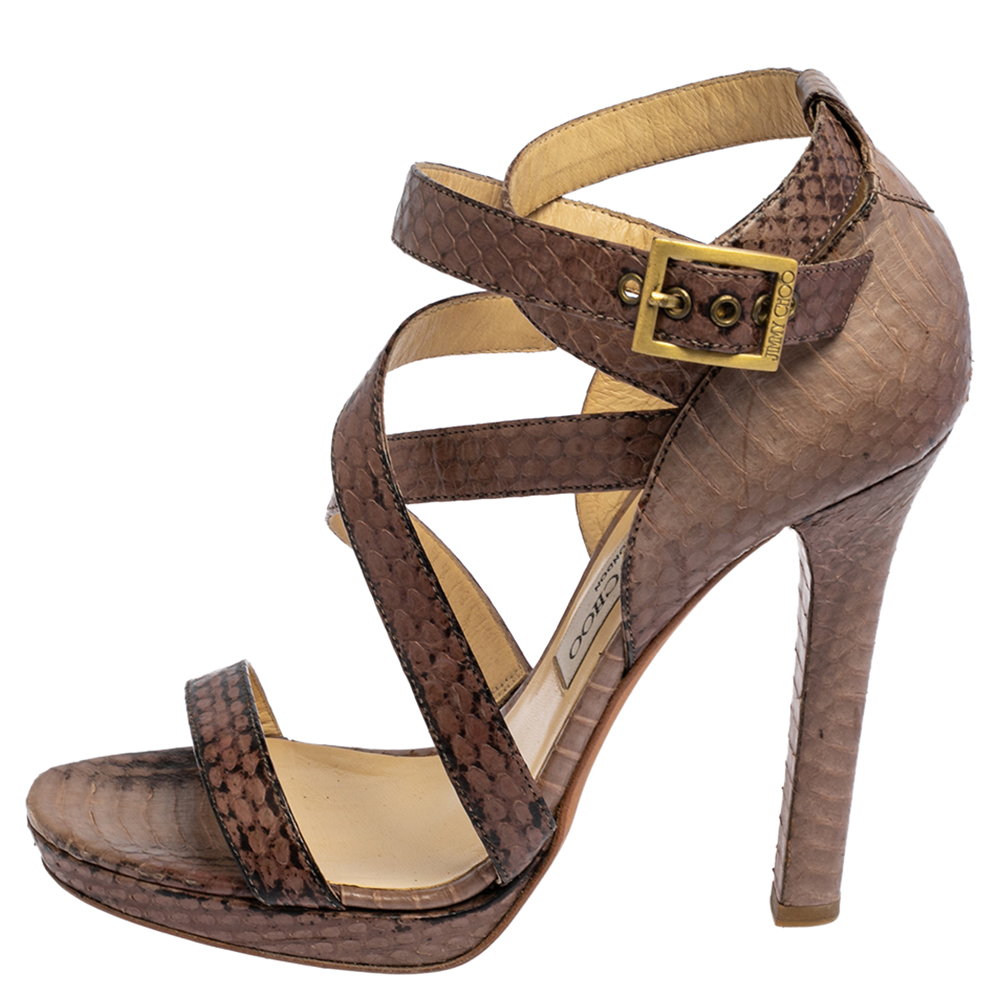 

Jimmy Choo Beige Python Double Cross Strap Sandals Size, Brown