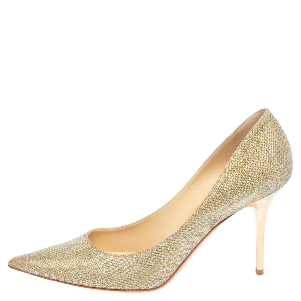 

Jimmy Choo Gold Lurex Fabric Romy Pointed Toe Pumps Size